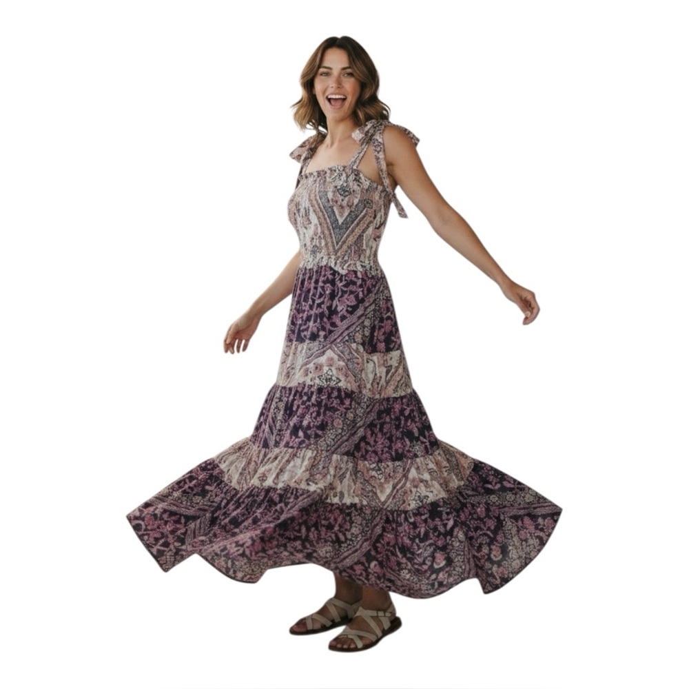Anthropologie Abel The Label Zodiac Tiered Romantic Feminine Maxi Dress